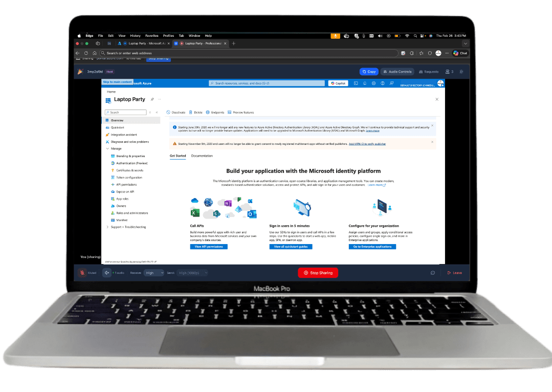 Laptop Party application interface screenshot